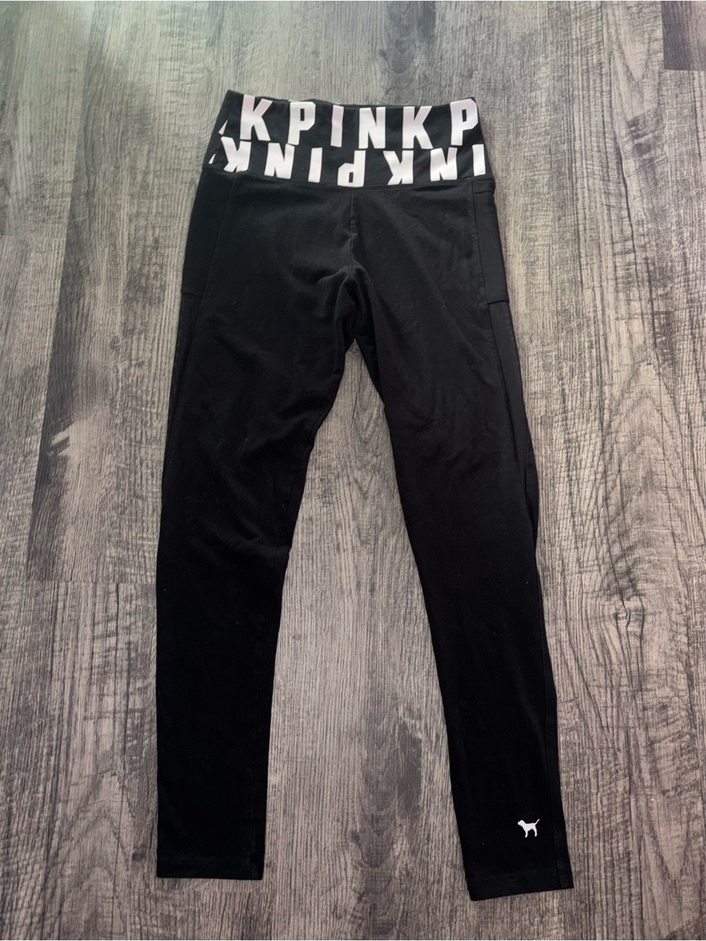 PINK Victoria's Secret Black Leggings with White Logo Waistband